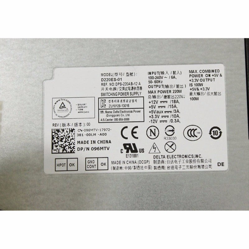 Dell 96MTV 096MTV 220W Power Supply for Inspiron 3647 D220ES-01-FKA