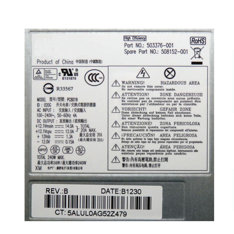 HP Pro 6000 6005 6200 Elite 8000 8100 8200 240Watt Power Supply 503376-001 PS-4241-9HA-FKA