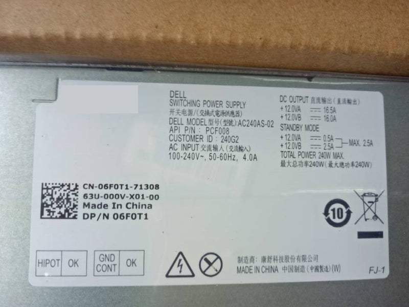 For Dell 6F0T1 06F0T1 Optiplex 3040 3050 5040 7040 3046 3650 3656 240W AC240AS-02 Power Supply Replacement-FKA