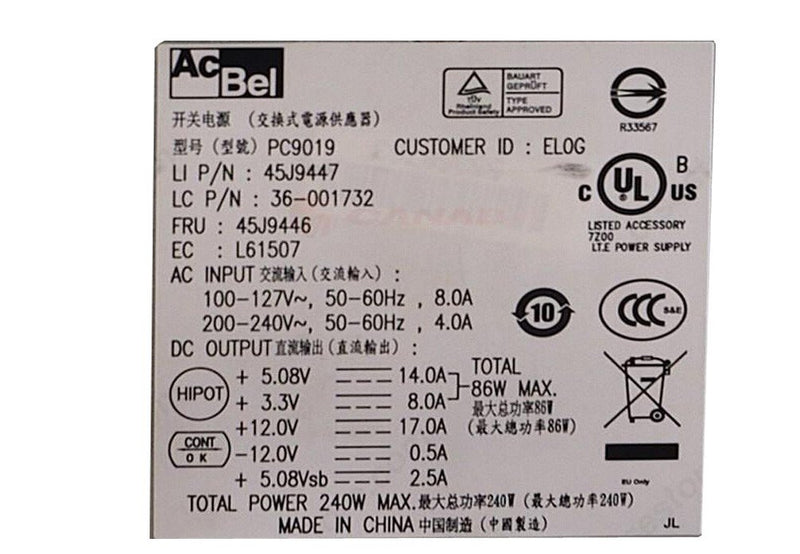 Lenovo Desktop M90 AcBel PC9019 45J9446 45J9447 240W Power Supply Unit-FKA