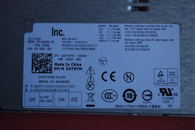 Dell Optiplex 790 990 Small Form Factor 240W Watt L240AS-00 02TXYM Power Supply Unit-FKA