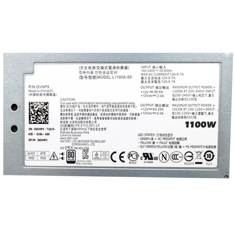 Dell PowerEdge R910 R820 1100Watt Power Supply 0GVHPX L1100A-S0-FKA
