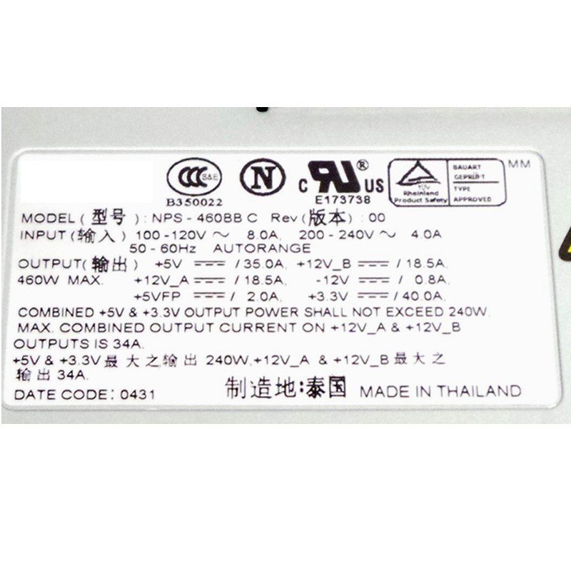Dell Precision 650 530 460Watt Power Supply 008XEV NPS-460BB C-FKA
