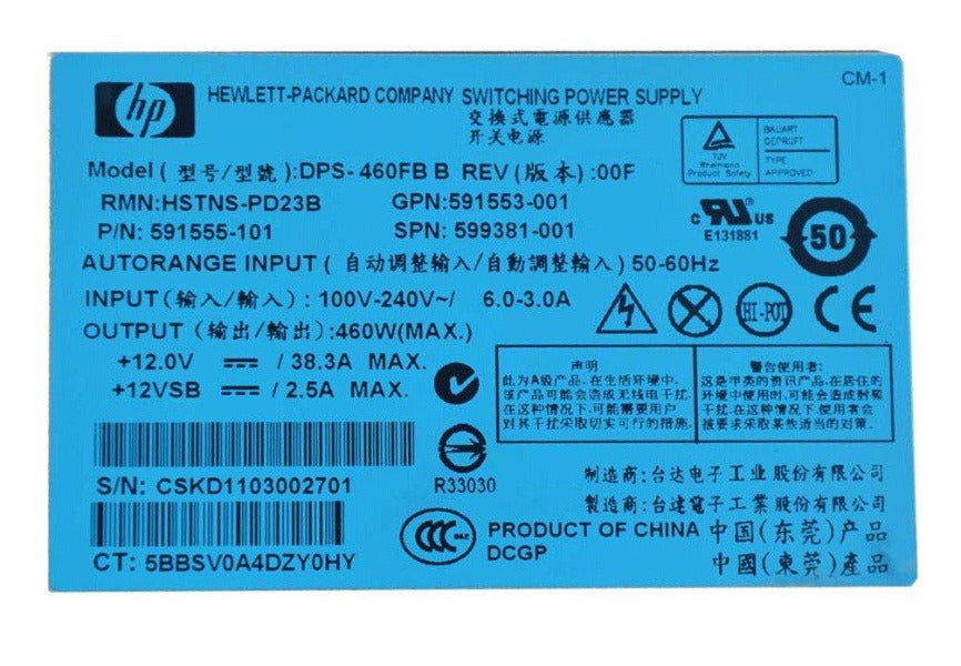 For HP DL180 380G6 460W Sevrer Power Supply - 591553-001 599381-001-FKA